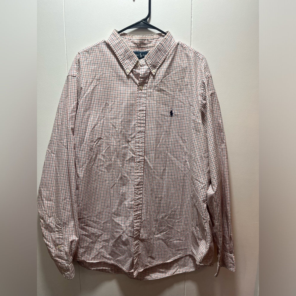 Ralph Lauren Shirt Men's Size 2XL XXL Long Sleeve Blue Red Check Button Up Logo